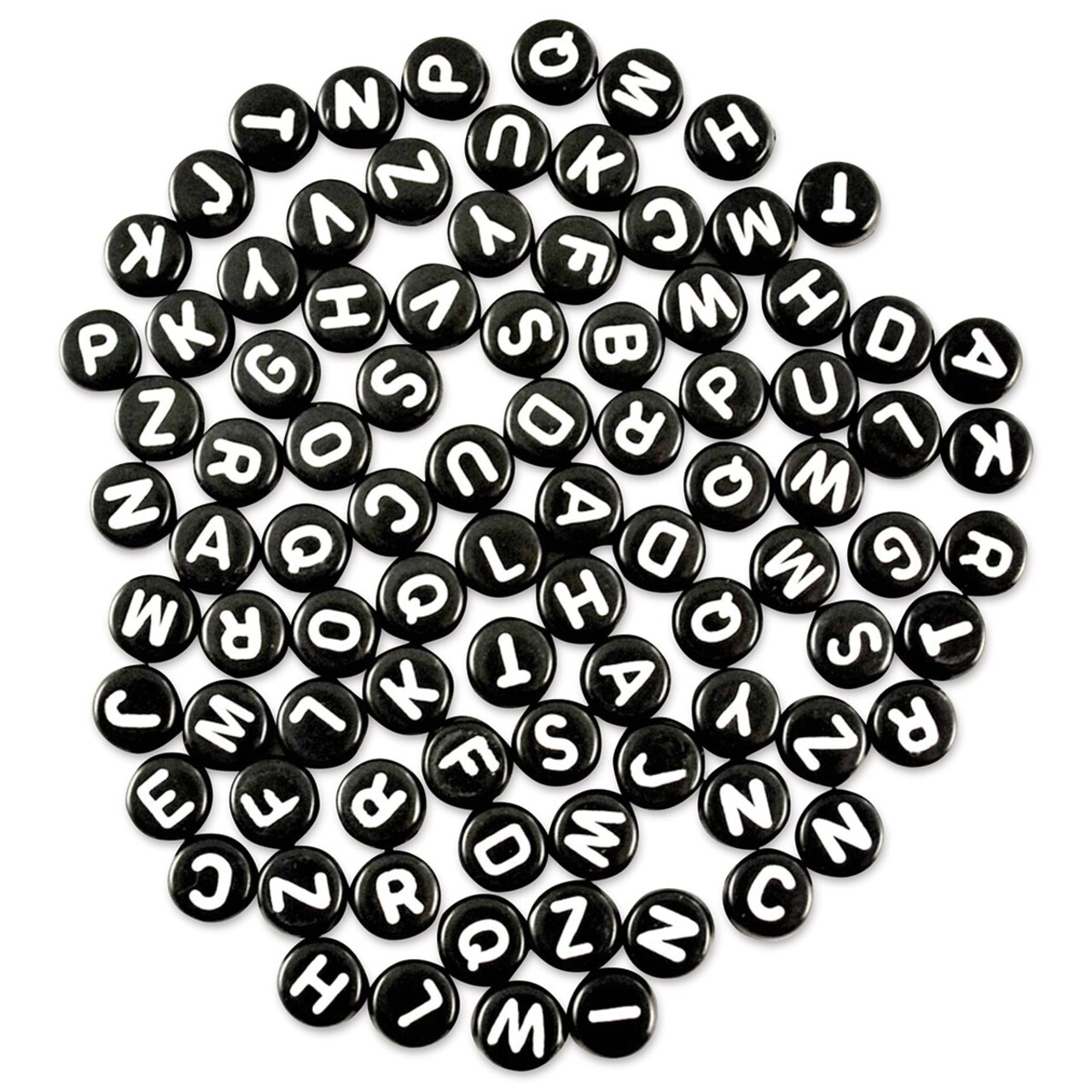 Craft Medley Alphabet Beads - Black with White Letters, Package of 90